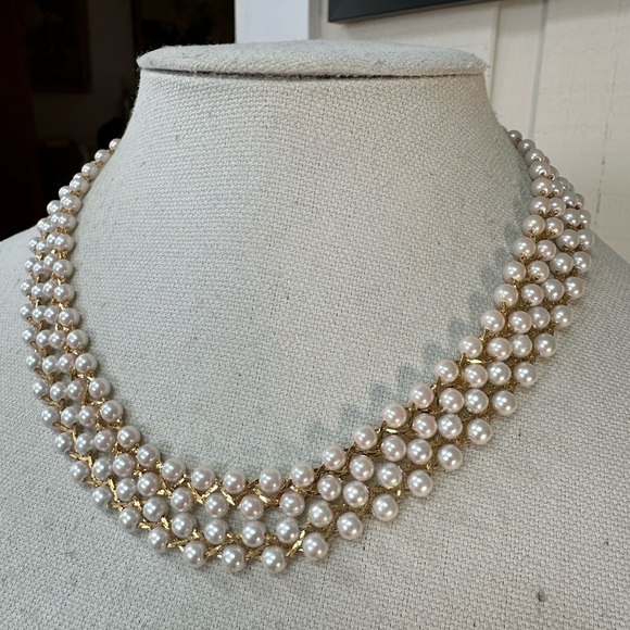 Two goldtone braided pearl bead necklaces - Picture 2 of 7